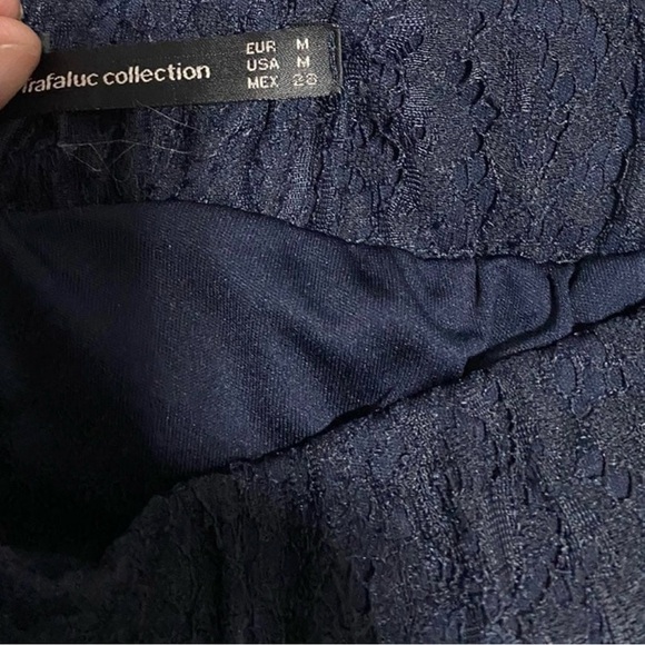 Zara Trafaluc Collection Blue With Gold Stripe Lace Overlay Skirt Size Medium - Picture 7 of 8